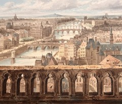 19th Century French School watercolor View of Paris from Saint Gervais Church
