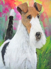 ATC ACEO Cute WIRE FOX TERRIER DOG Painting PET ART