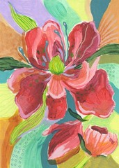 Original Acrylic Floral Painting, Signed Colorful Flower Art 5×7