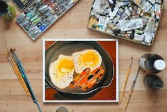 Food Painting Scrambled Eggs and Sausages Painting – Handcrafted Breakfast Food