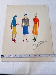 Watercolor Ladies Casual Fashion Design 1940s Artist Original 11″ X 14″