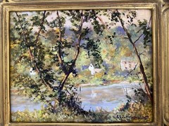 Christopher Willett Oil on Board – Afternoon still Delaware River New Hope PA