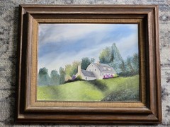 Vintage Oil Painting Canvas Wood Frame Farmhouse Landscape 25″ X 22″ Signed