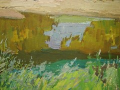 Ukrainian Soviet Oil Painting impressionism landscape reed river beach summer