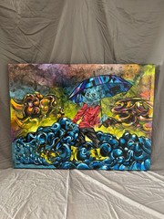Weird Original Painting Boy Umbrella Urban Abstract Surrealism 40×30 Canvas