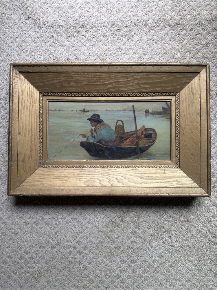 Oil on Canvas “Boy Fishing” Copy of Antonio Ermolao Paoletti Nautical Art