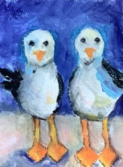 Aceo Art By Kenna Collector Card 2.5”” X 3.5” Seagulls Painting Signed Original