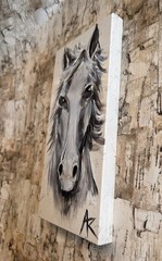 Original Horse Painting Natural Quartz 10”x5” Hand painted Acrylic Signed Art