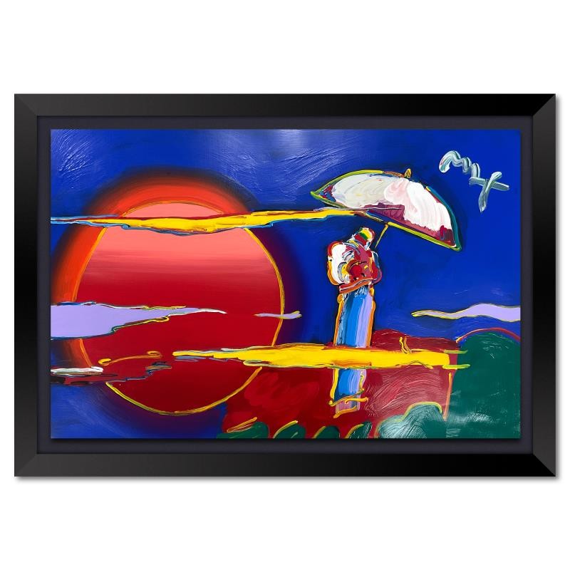 Peter Max „New Moon“ Framed Acrylic Mixed Media (36.5″ x 48.5″) Hand Signed