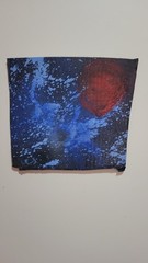 Starry Red Moon original Graffiti Spray Paint art on cardboard by WSTOKE