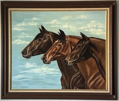 BETTE BARRETT VINTAGE THOROUGHBRED HORSE OIL PAINTING OLD WESTERN COWBOY HORSES