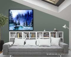 Original Acrylic Landscape Painting 12×14″ Winter Pond Wall Art