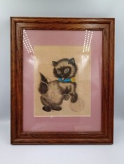 Beautiful Siamese Cat in Chalk Framed and Matted Wood Frame 16.5 x 13.5″ Cute!