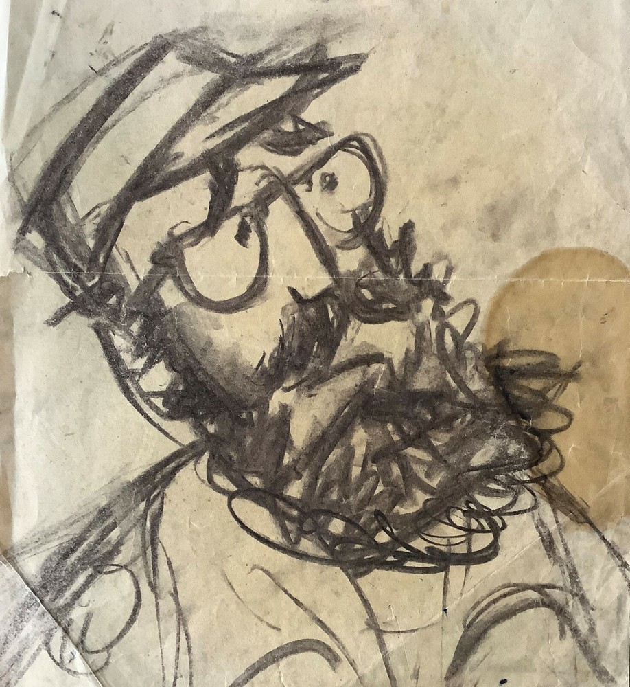 Juan David. Caricature. Fidel Castro, ca 1975. Original art. Crayon on paper
