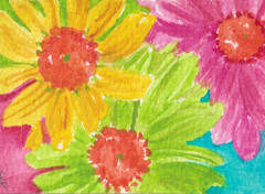 ACEO Original Colorful Daisies Watercolor Art Painting Sharon Foster