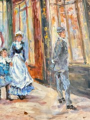 vtg Original Oil Painting French Paris Street Scene 38×26