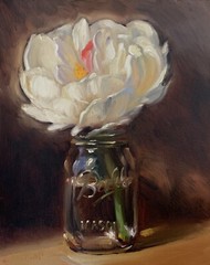 “Peony in Mason Jar” NOAH VERRIER Still life oil painting, Signed art print