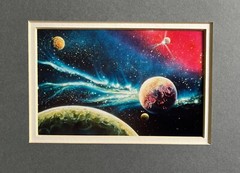 Artwork Space Stars Planets in Space Matted Ready To Frame Signed By Tom Gall
