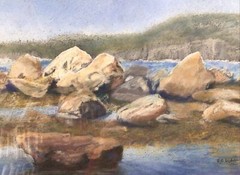 E D Wilson Newfound Land Rocks Circa 1980s Pastel Drawing Framed