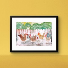 Flock Of Chickens Contemporary Expressionist Original 7×10 Watercolor Painting