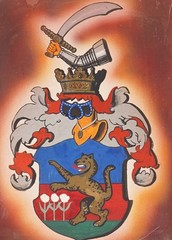 Vintage Painting on Paper Crest Heraldry Medieval Times Symbol Sword Emblem Logo