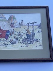 CLARENCE ELLSWORTH PAINTING INDIAN NATIVE AMERICAN TRIBAL TIPI PORTRAIT W DOG