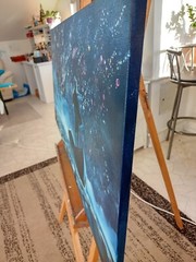 Stars sky oil painting 100×50 cm night man boat universe painting on canvas