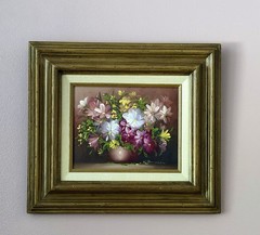 Vintage ORIGINAL 1980s Shades of Pink Floral Daisies SIGNED W Damien FRAMED