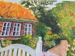 Watercolour Painting/Cardboard – Garden Shed – Size 100cmx70cm COW SHIRT 2010 – No Frame