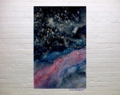 Original watercolour Midnight Sky stars galaxy space astronomy Skybird111FineArt