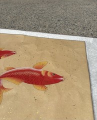 Chinese Fengshui Koi Fish Color Ink Scroll Painting Quality Large Wall Art