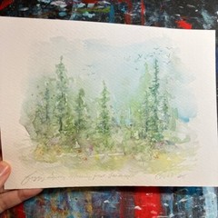 ORIGINAL Trees Painting Landscape forest art foggy Nature Western Redwoods USA