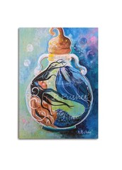 ALL ORIGINAL ART , 5×7 canvas panel, Acrylic painting, Mermaid in a Bottle