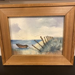 Landscape Wood Framed Oil Painting Unsigned Coastal Scene 16×12