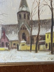 Early VTG European Impressionist Oil On Board Church Scene Louis De Saeger