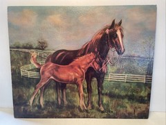 Vtg Horse By Silton Lithograph Print Textured No. 612 16”x20″ Foal In Field Farm