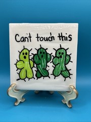 Hand Painted Porcelain Tile Cant Touch This Cactus Tile