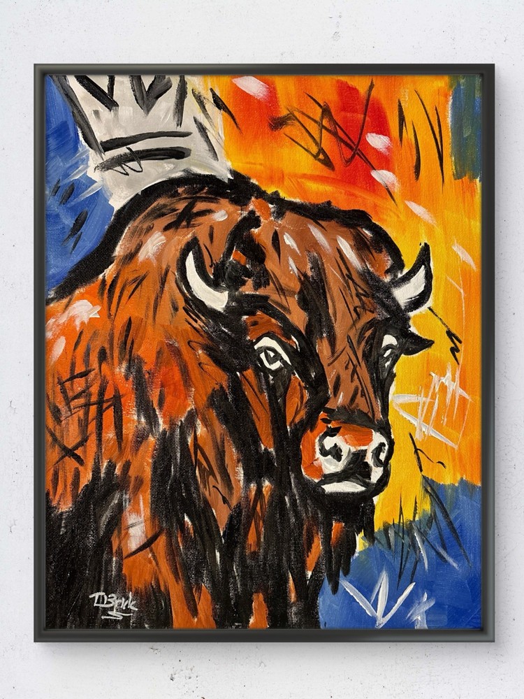 Original Bison Buffalo Expressionist 11×14 Signed Acrylic Canvas Painting