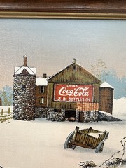 Vintage Coca Cola Farm / Barn scenery 12.25″×10.25″. D. Baxter artist Framed