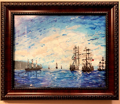 Dream Art Framed Painting Seascape War Ship United British and American Fleet