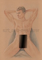 Original drawing A4 Art Colored Pencil painting male model on kraft paper new189