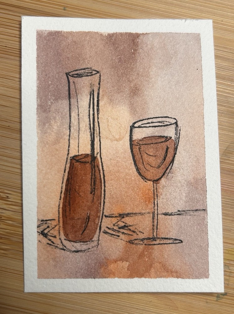 ACEO Original Watercolor And Acrylic, Abstract Still Life, Signed By Sasha Lehto