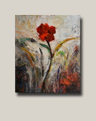 Acrylic on canvas abstract red flower painting with textures. Original