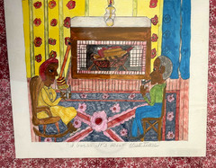 JOAN DANCE KY FOLK ARTIST FRAMED WATERCOLOR THE LAST FIRE STORY ON BACK 20″x 21″