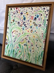 Original Acrylic Whimsical Abstract Painting 9×11” On Canvas Signed Framed