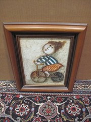 Spectacular Rare Vintage Early J. Roybal Oil painting of Girl Riding Bicycle