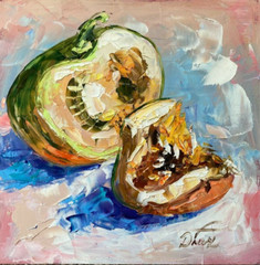 Pumpkin 10×10 Fruits Oil Painting Impressionist Dorothy Laz COA