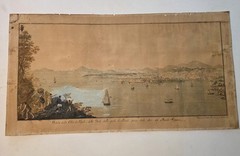 1816 Naples Water Color Map painting. View From Vesuvius. Major Marteau.