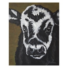 Cow Original Painting Farmhouse Art 12 by 9 Calf Portrait Canvas Oil Wall Art.