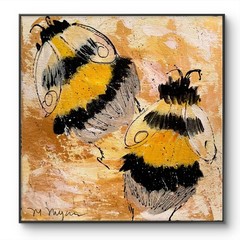 Mary Myers Original Abstract Expressionism 10×10 Bumblebee Duo Signed Fine Art